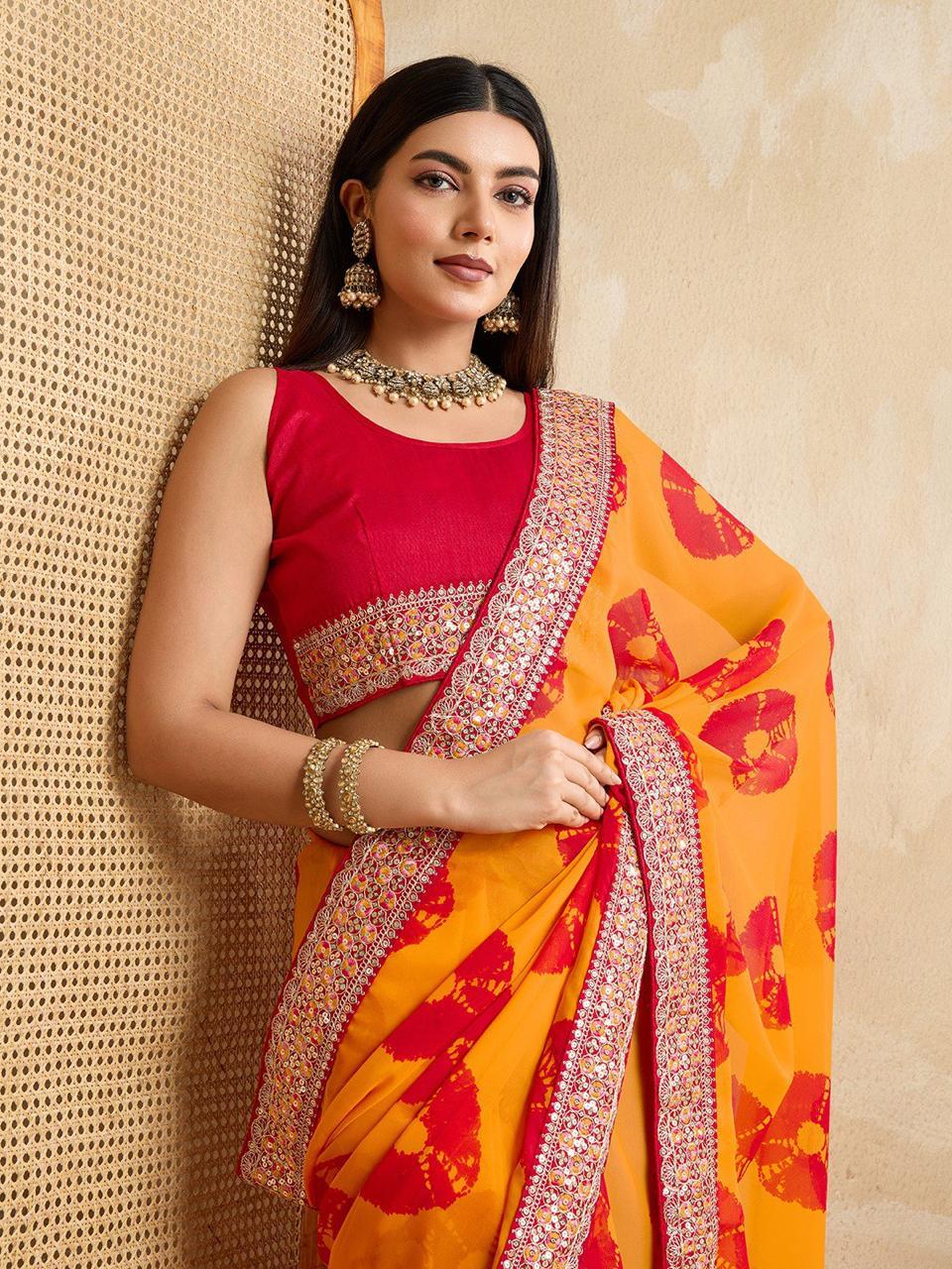 Party Wear Soft Georgette Bandhej Saree for Women