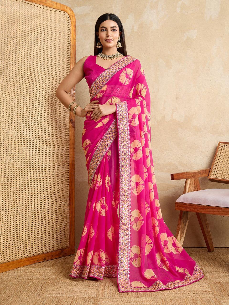 Party Wear Soft Georgette Bandhej Saree for Women