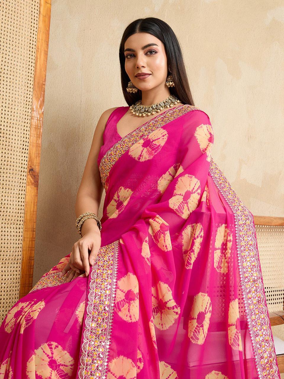 Party Wear Soft Georgette Bandhej Saree for Women