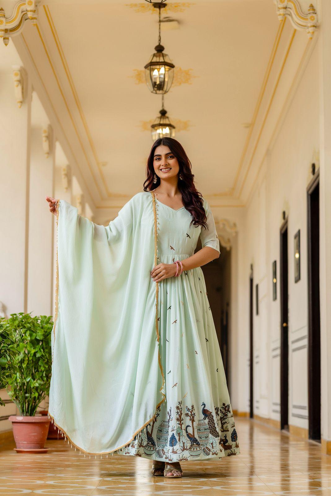 Pastel Partywear Anarkali Gown