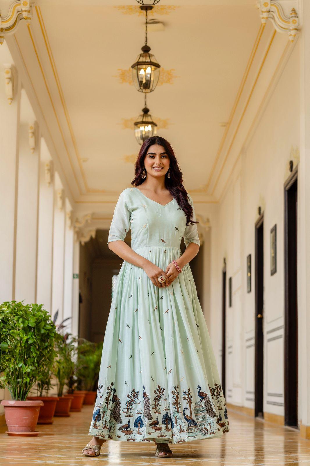 Pastel Partywear Anarkali Gown