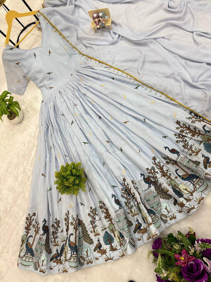 Pastel Partywear Anarkali Gown