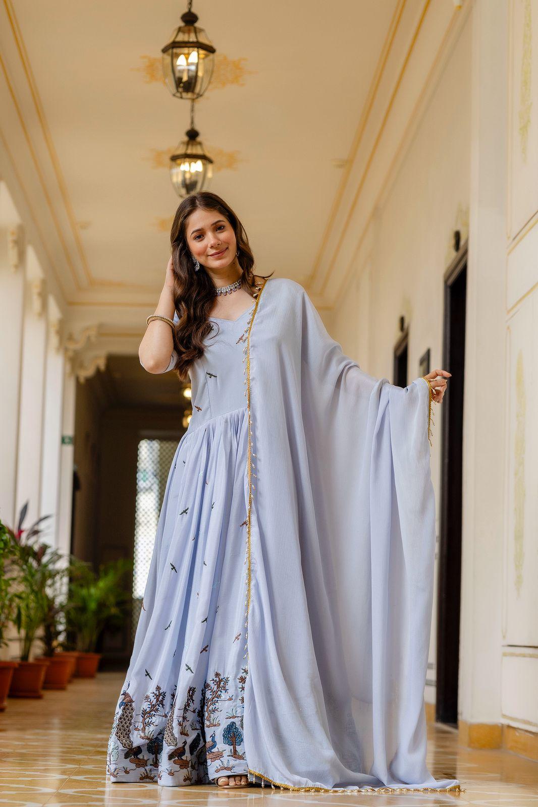 Pastel Partywear Anarkali Gown