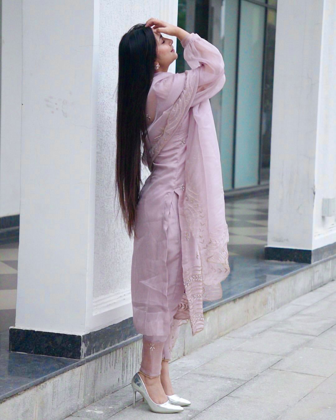 Pastel Pink Embroidered Suit Set with Organza Dupatta