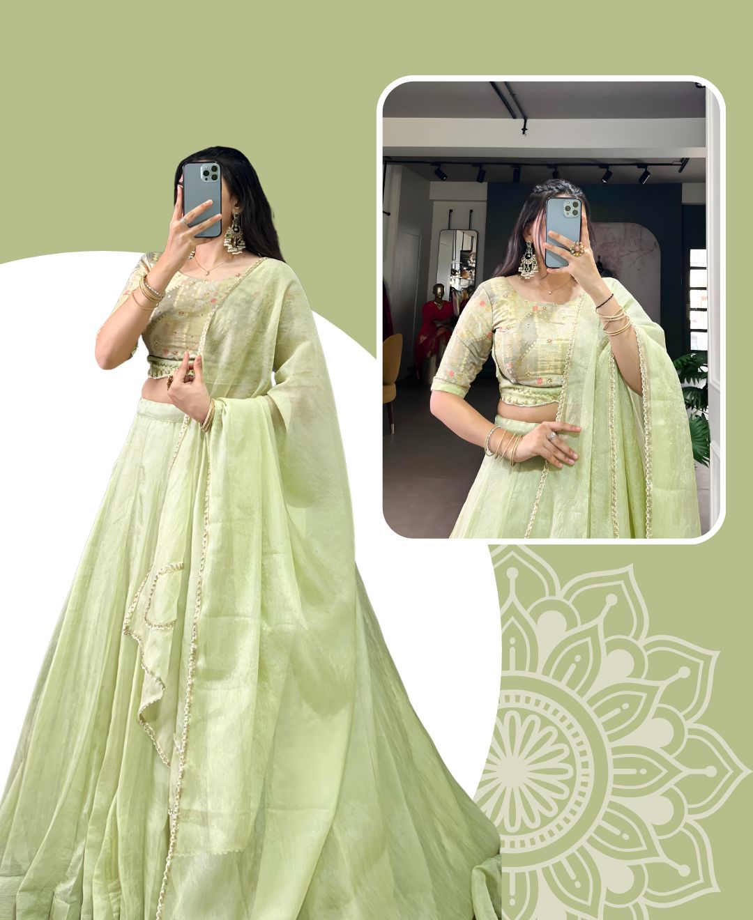 Pastel Pistachio Organza Lehenga Set