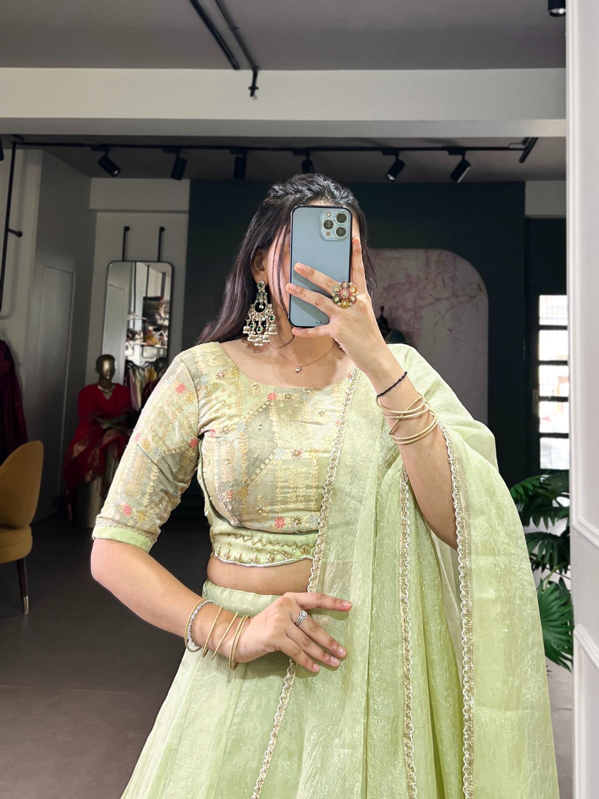 Pastel Pistachio Organza Lehenga Set
