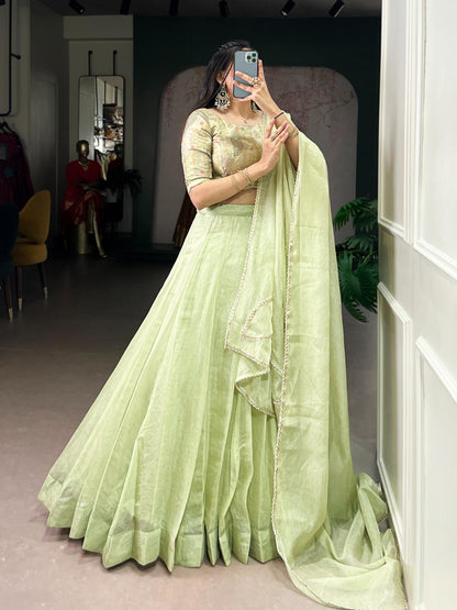 Pastel Pistachio Organza Lehenga Set