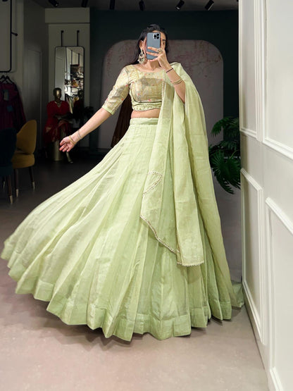 Pastel Pistachio Organza Lehenga Set