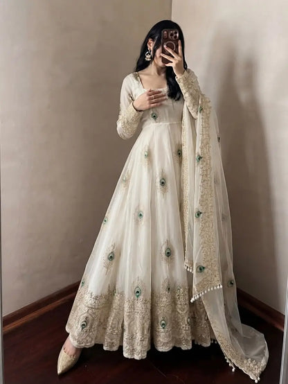 Peacock Feather Printed Gown