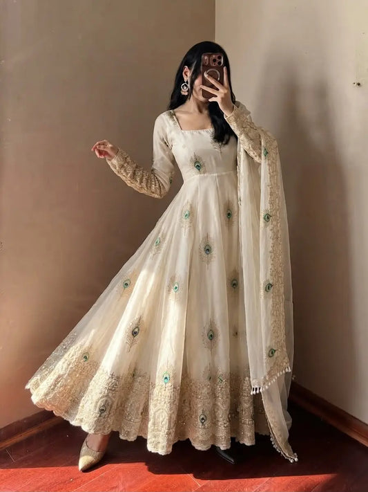 Peacock Feather Printed Gown