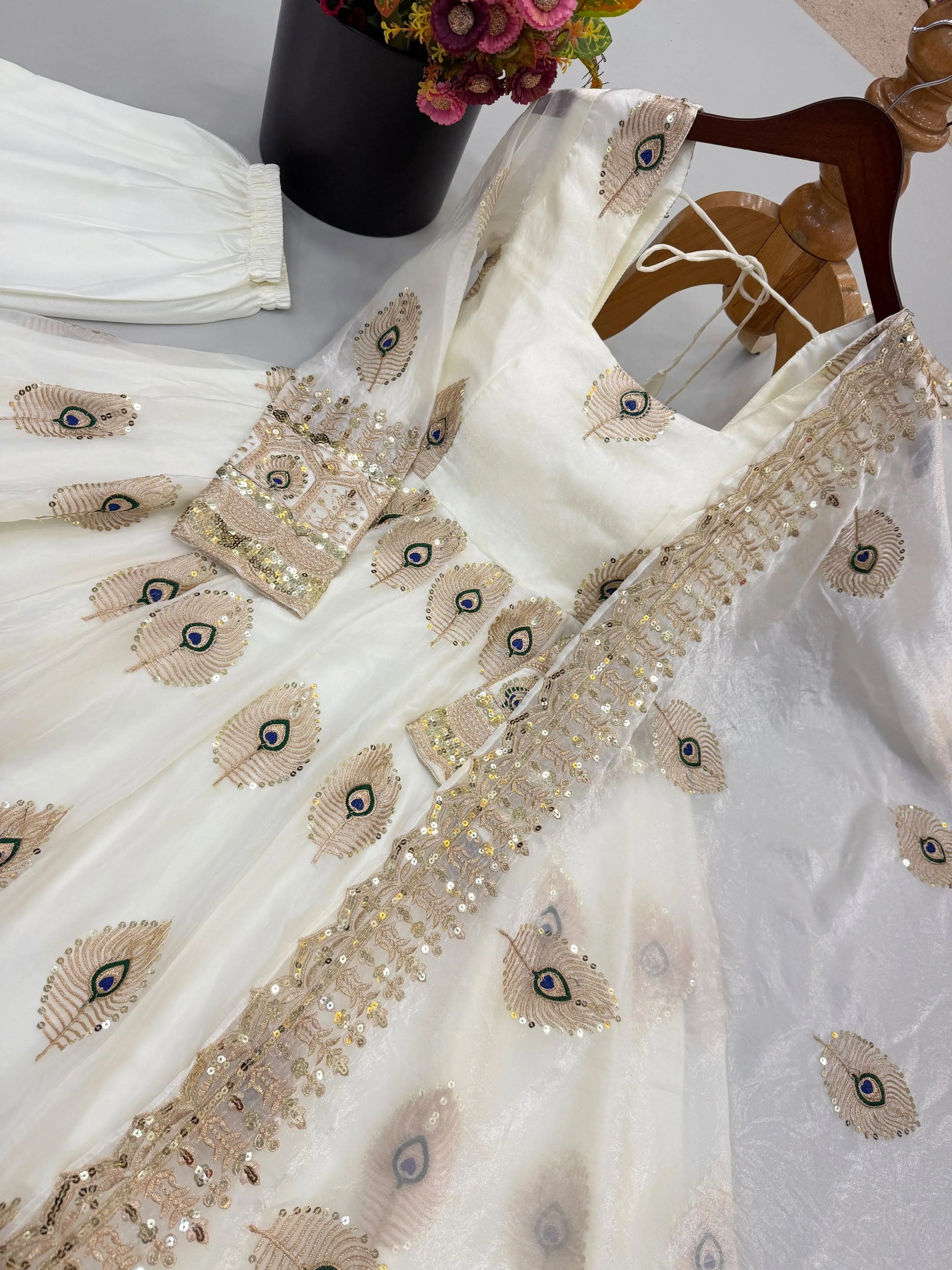 Peacock Feather Printed Gown