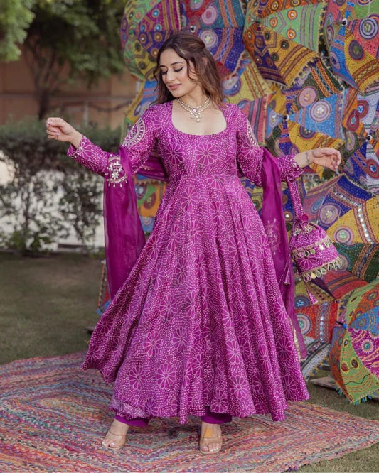 Pink Anarkali Floral Gown for Wedding Events