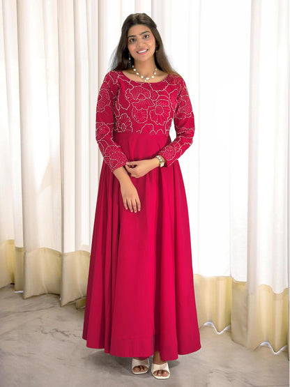 Pink Embroidered Gown with Pant for Women
