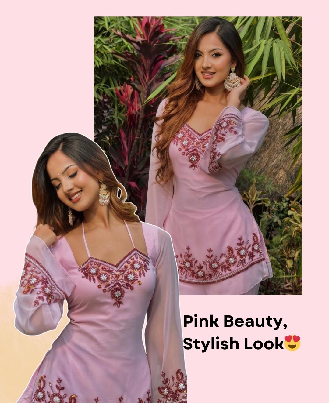 Pink Embroidered Silk Suit Set