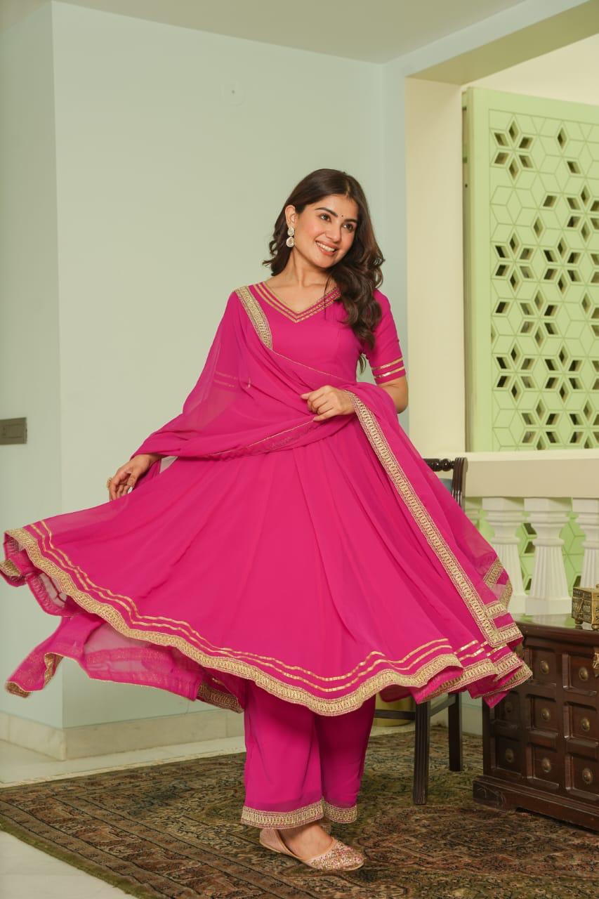 Pink Georgette Cotton Gown for Women
