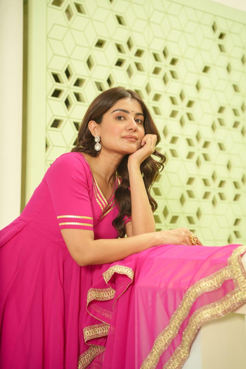 Pink Georgette Cotton Gown for Women