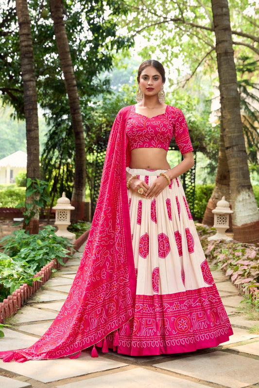 Pink Tasar Lehenga Choli with Bandhej Print