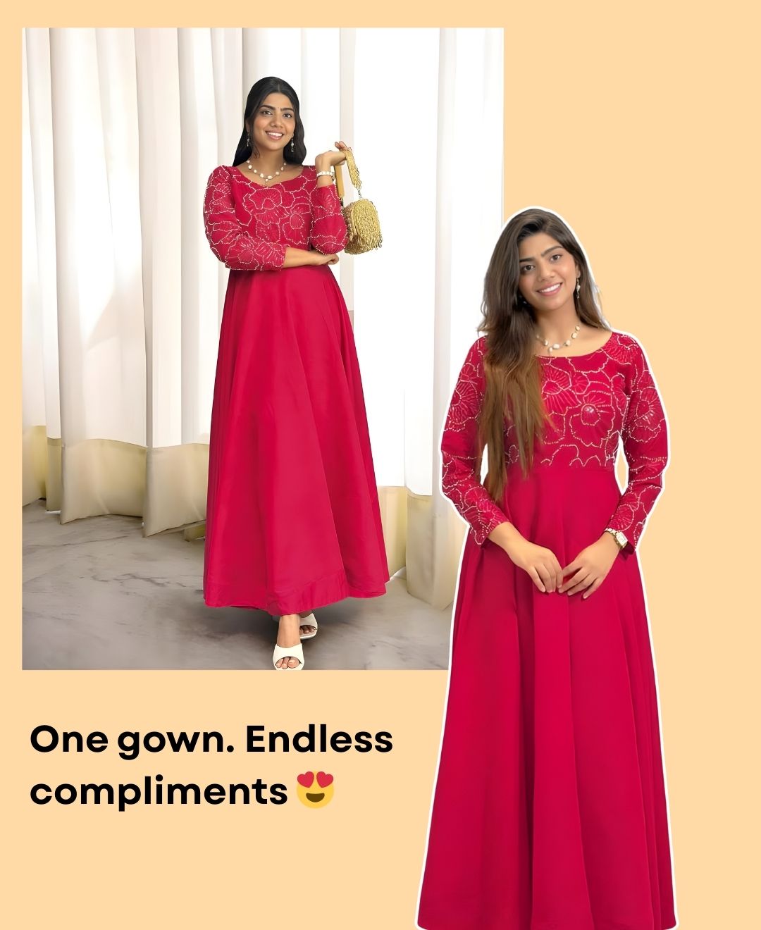 Pink Embroidered Gown with Pant for Women