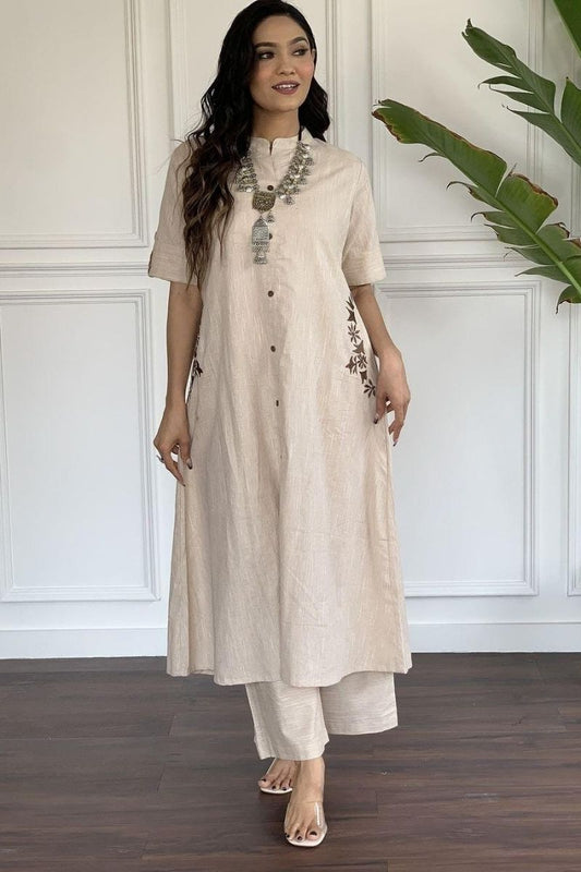 Pocket Embroidery long kurti & Pant Set FOR Women