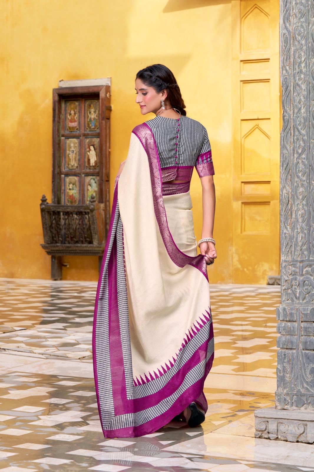 Poly Cotton Zari Border Saree for Women