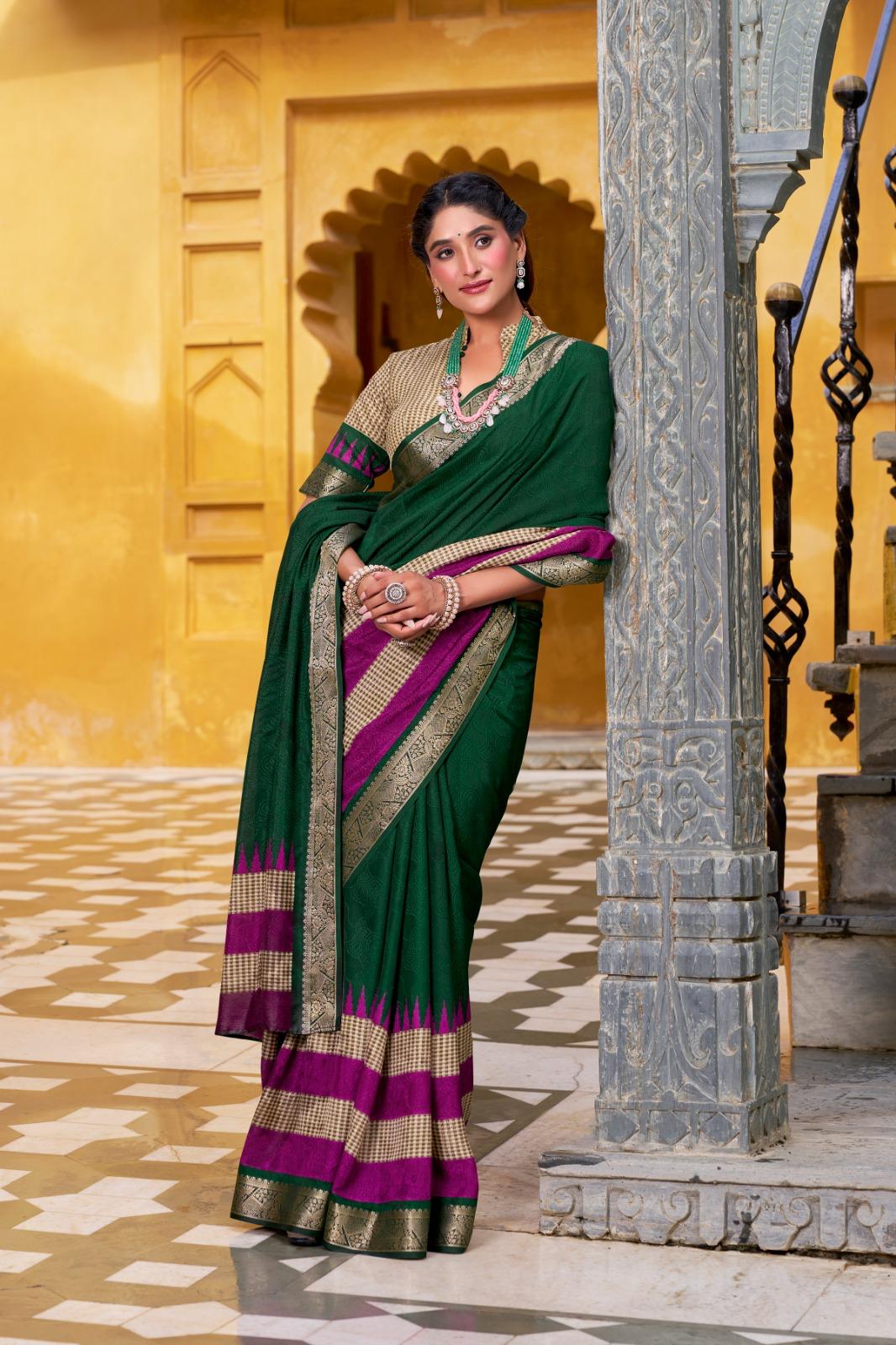 Poly Cotton Zari Border Saree for Women