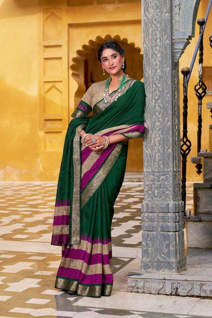 Poly Cotton Zari Border Saree for Women