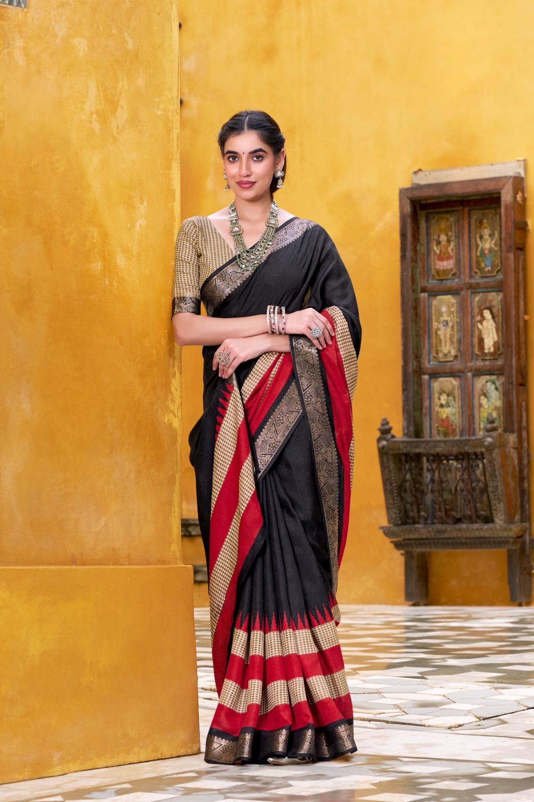 Poly Cotton Zari Border Saree for Women