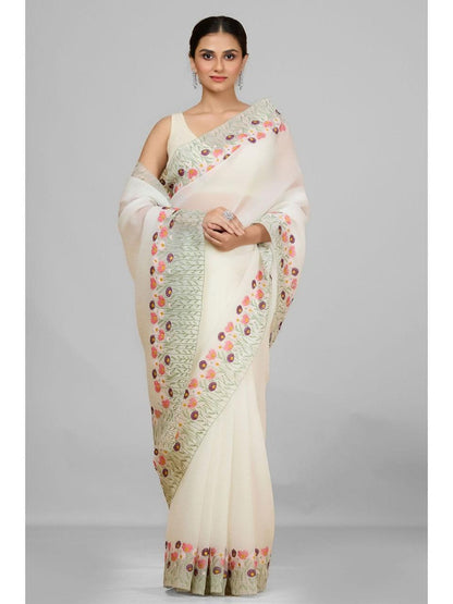 Premium Soft Twinkle Crush Off-White Saree
