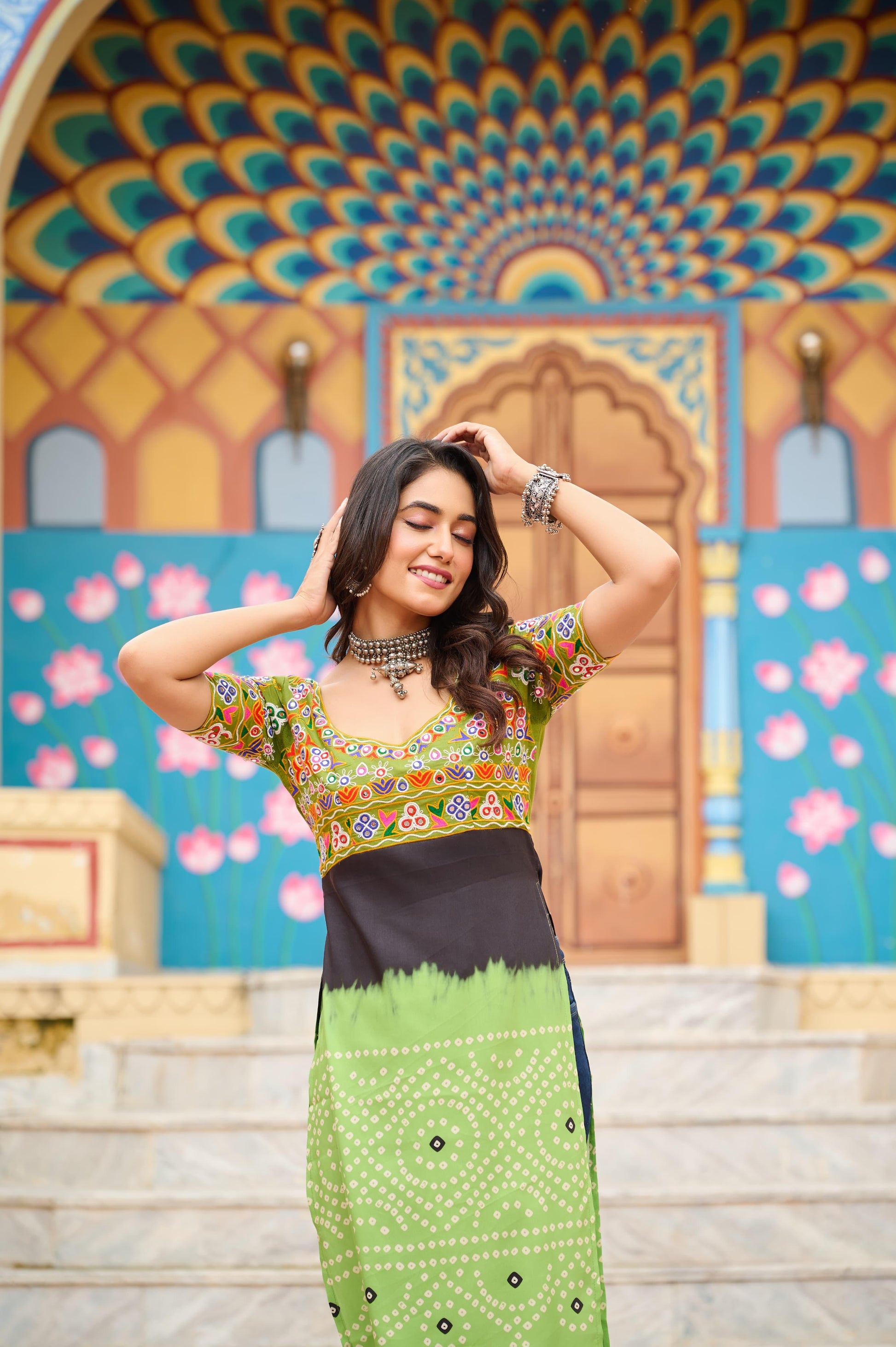 Printed Reyon Kurti for Navaratri Festival