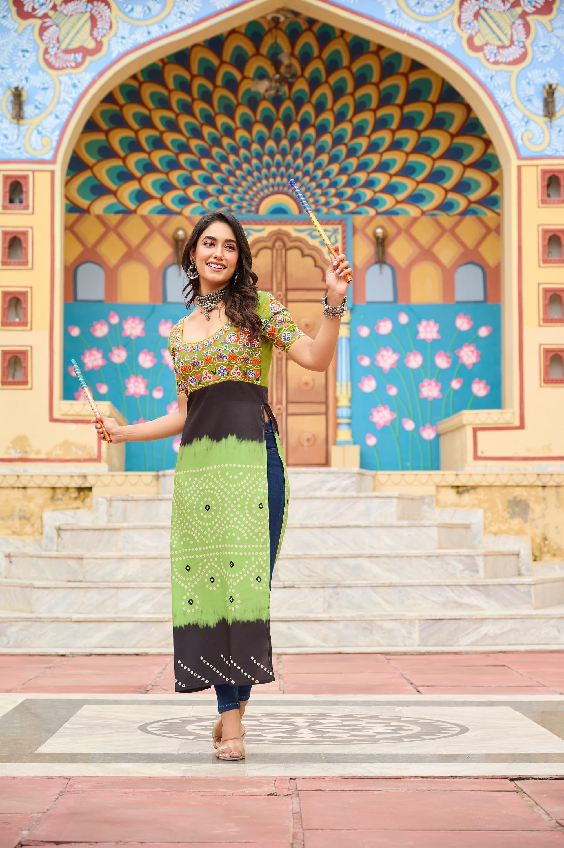 Printed Reyon Kurti for Navaratri Festival