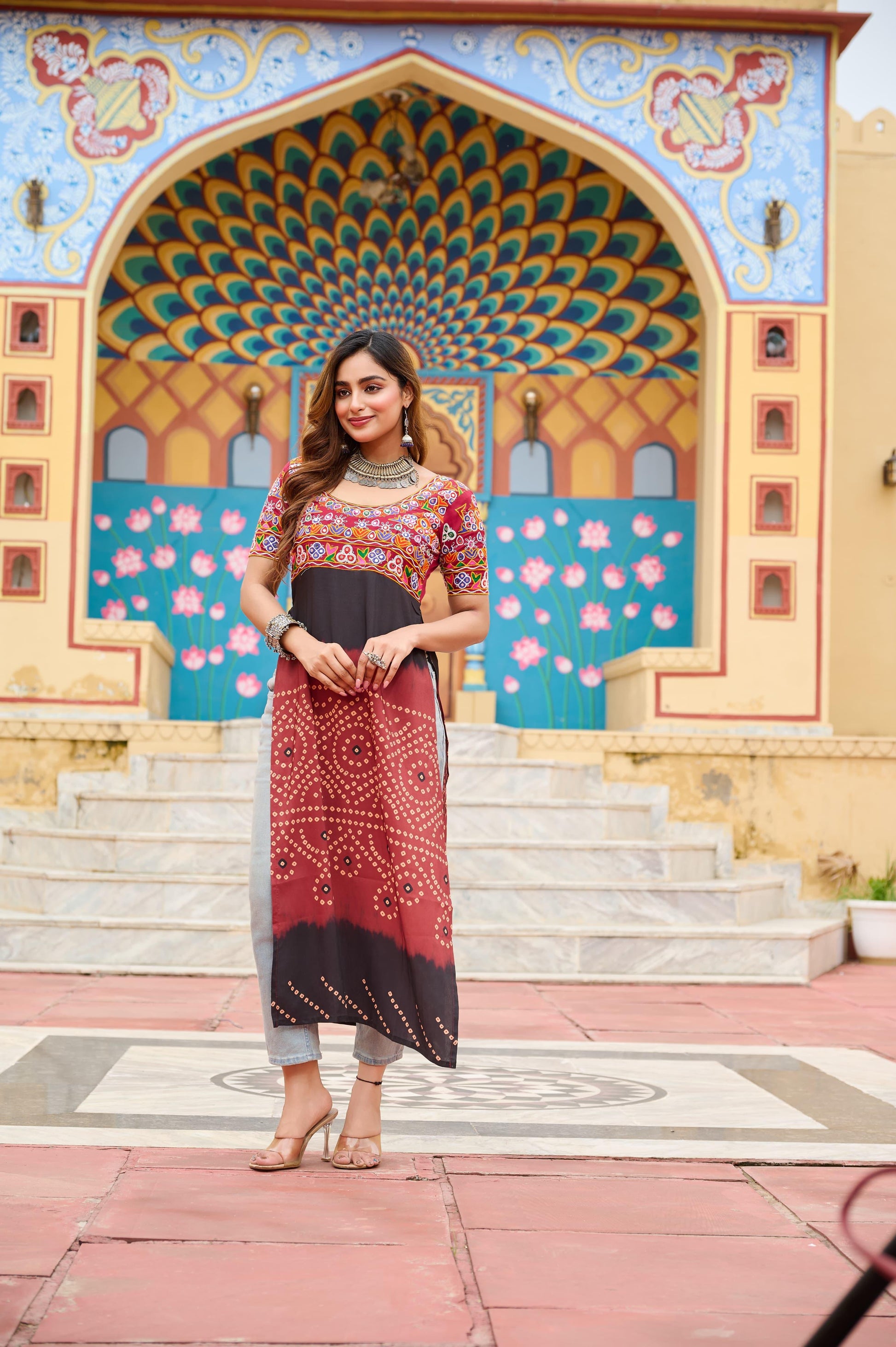 Printed Reyon Kurti for Navaratri Festival