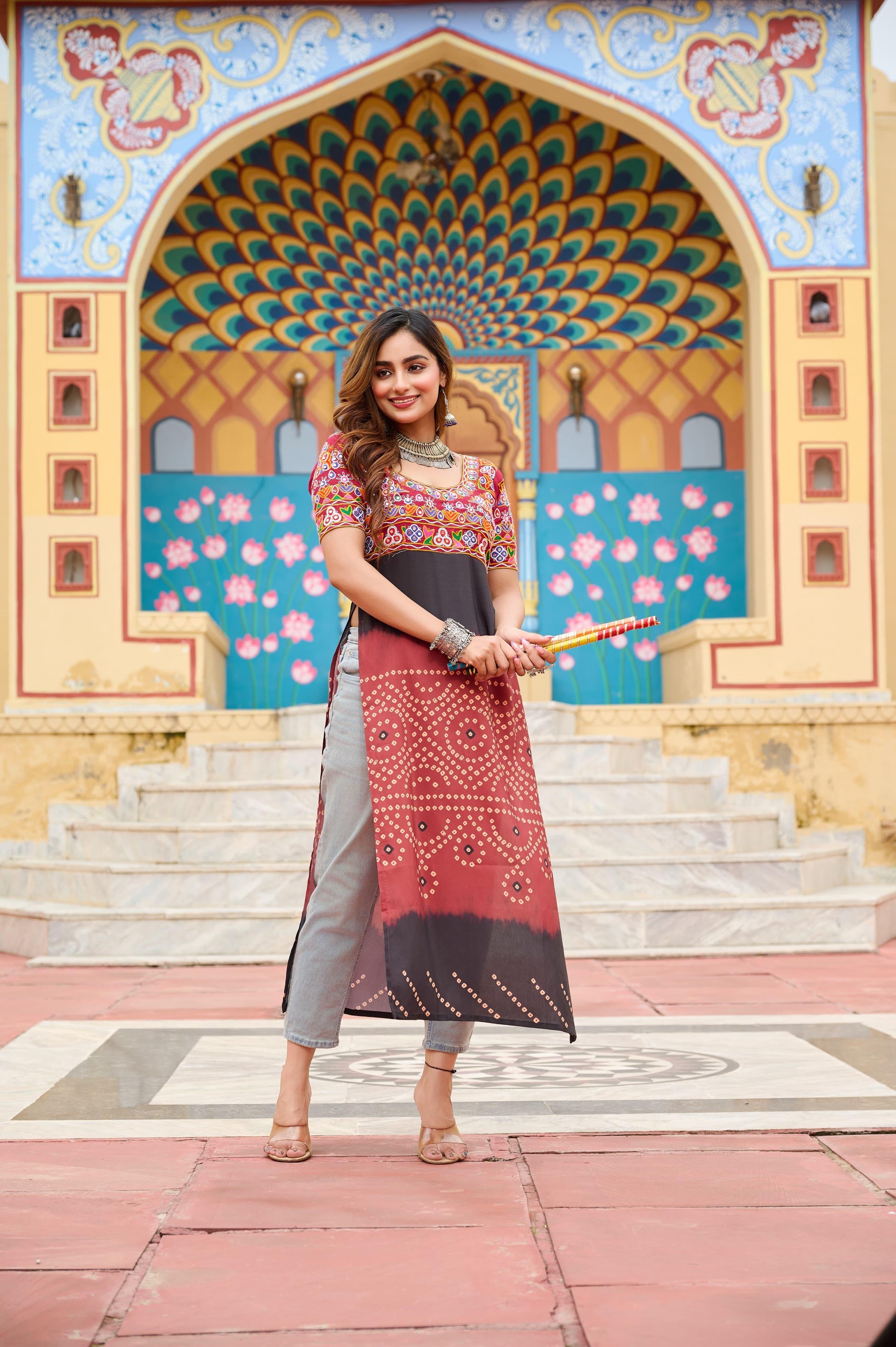 Printed Reyon Kurti for Navaratri Festival