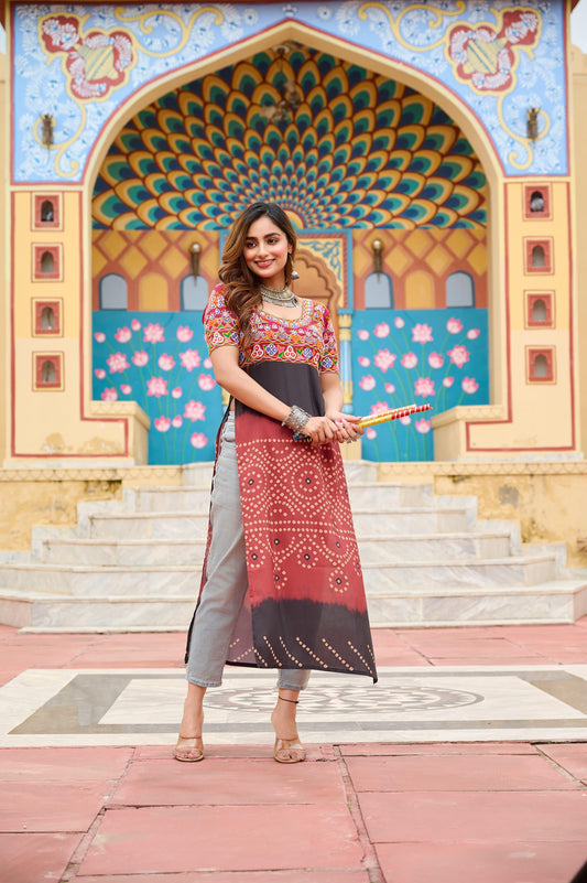 Printed Reyon Kurti for Navaratri Festival