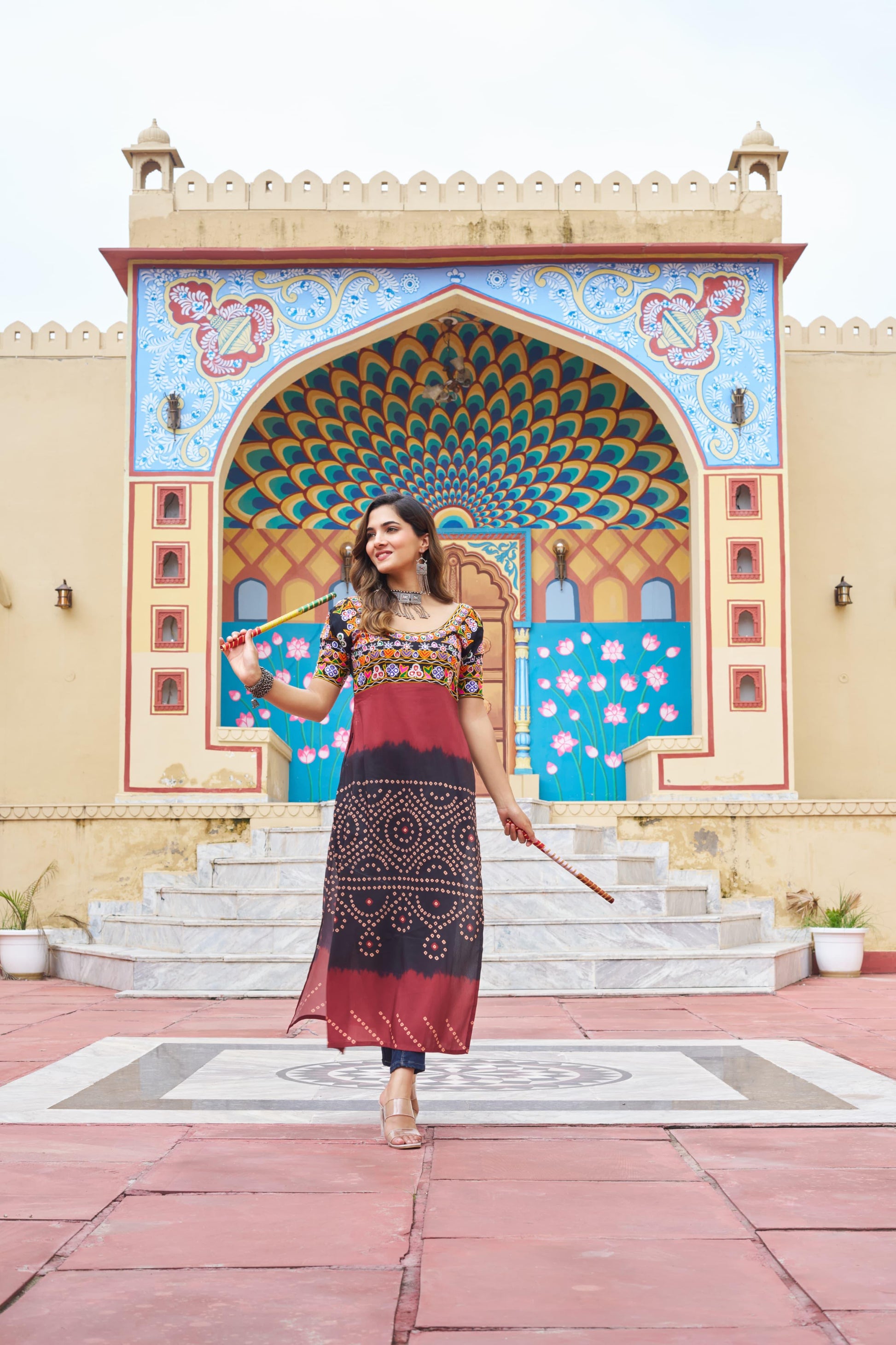 Printed Reyon Kurti for Navaratri Festival