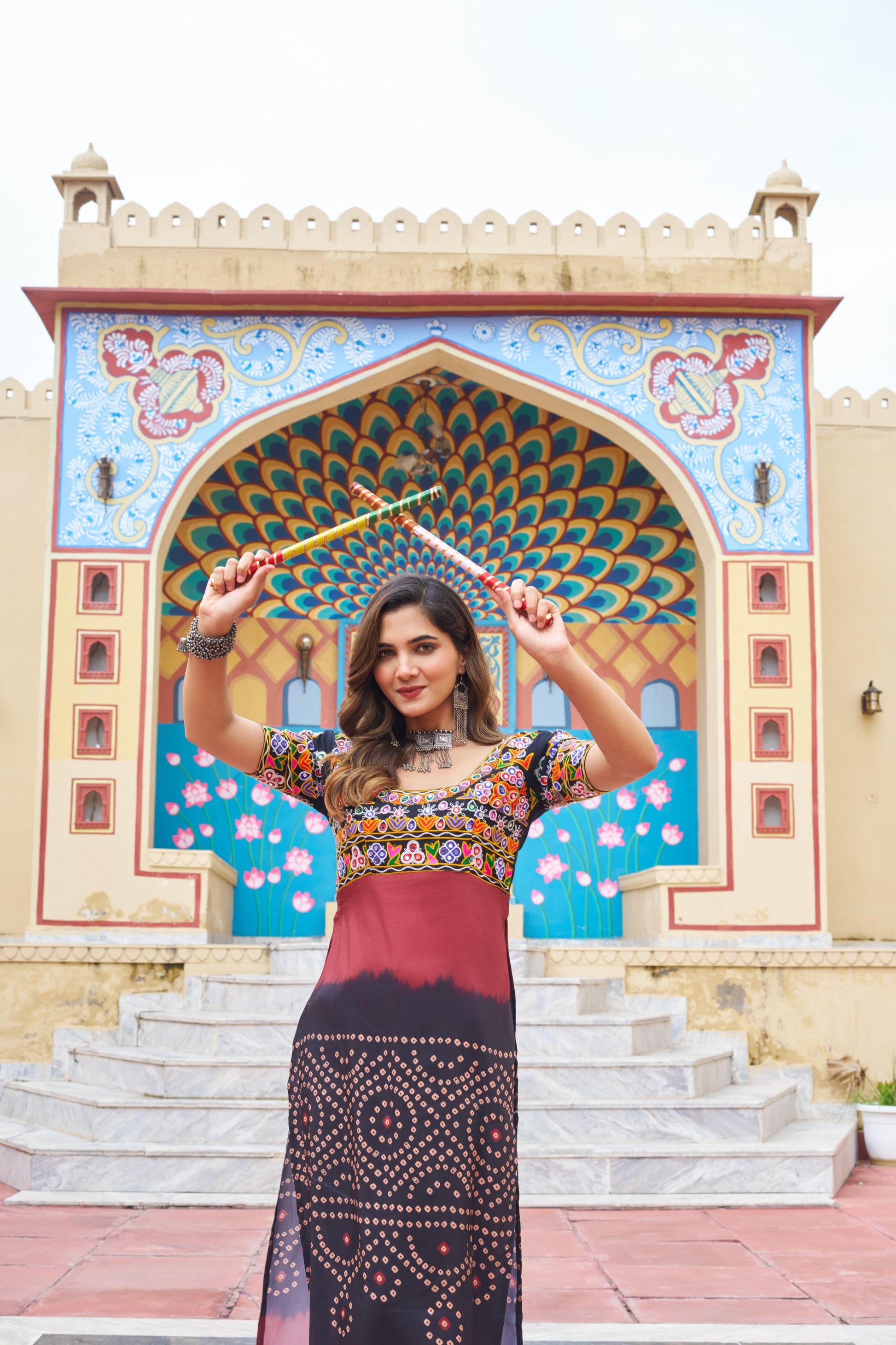 Printed Reyon Kurti for Navaratri Festival