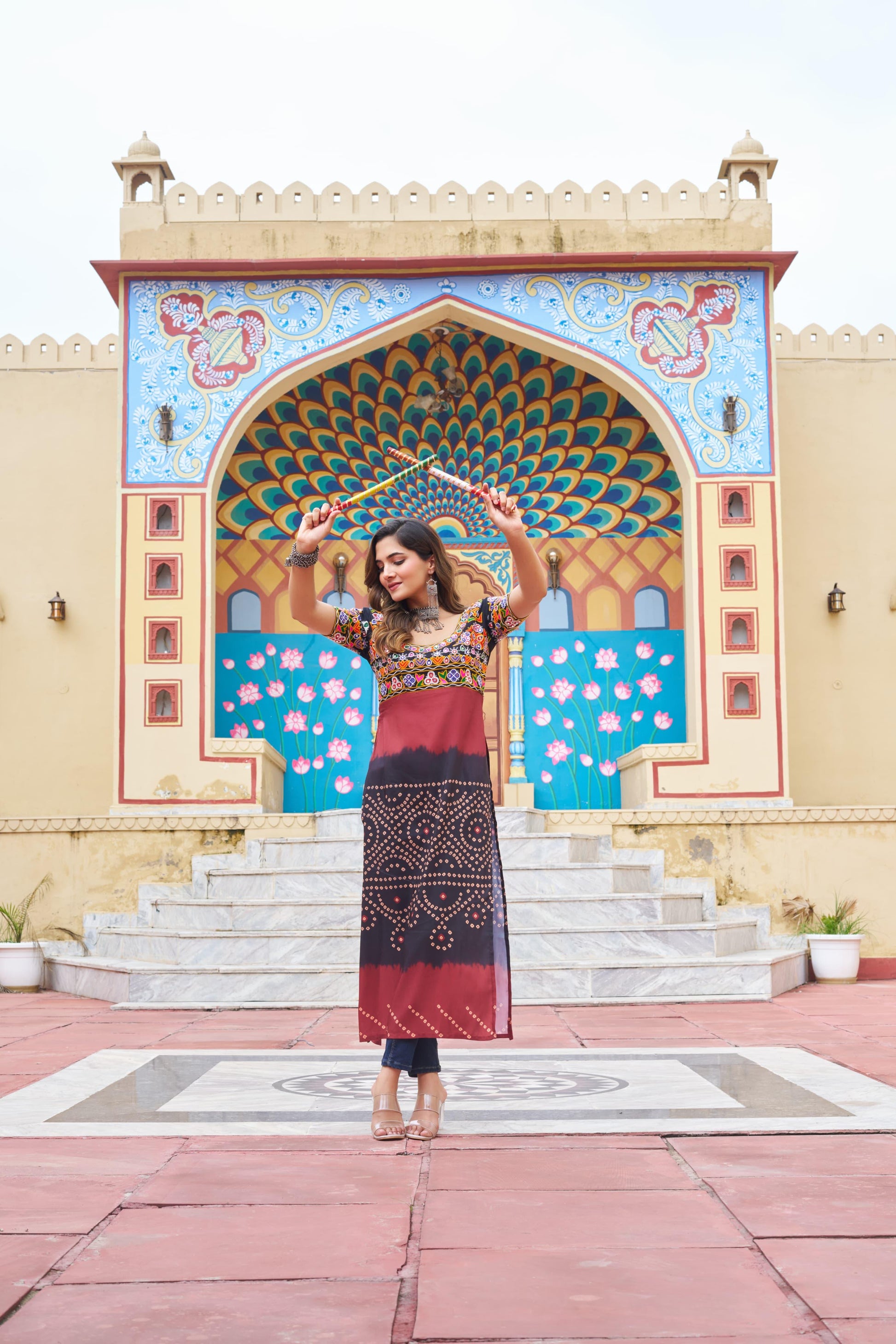Printed Reyon Kurti for Navaratri Festival