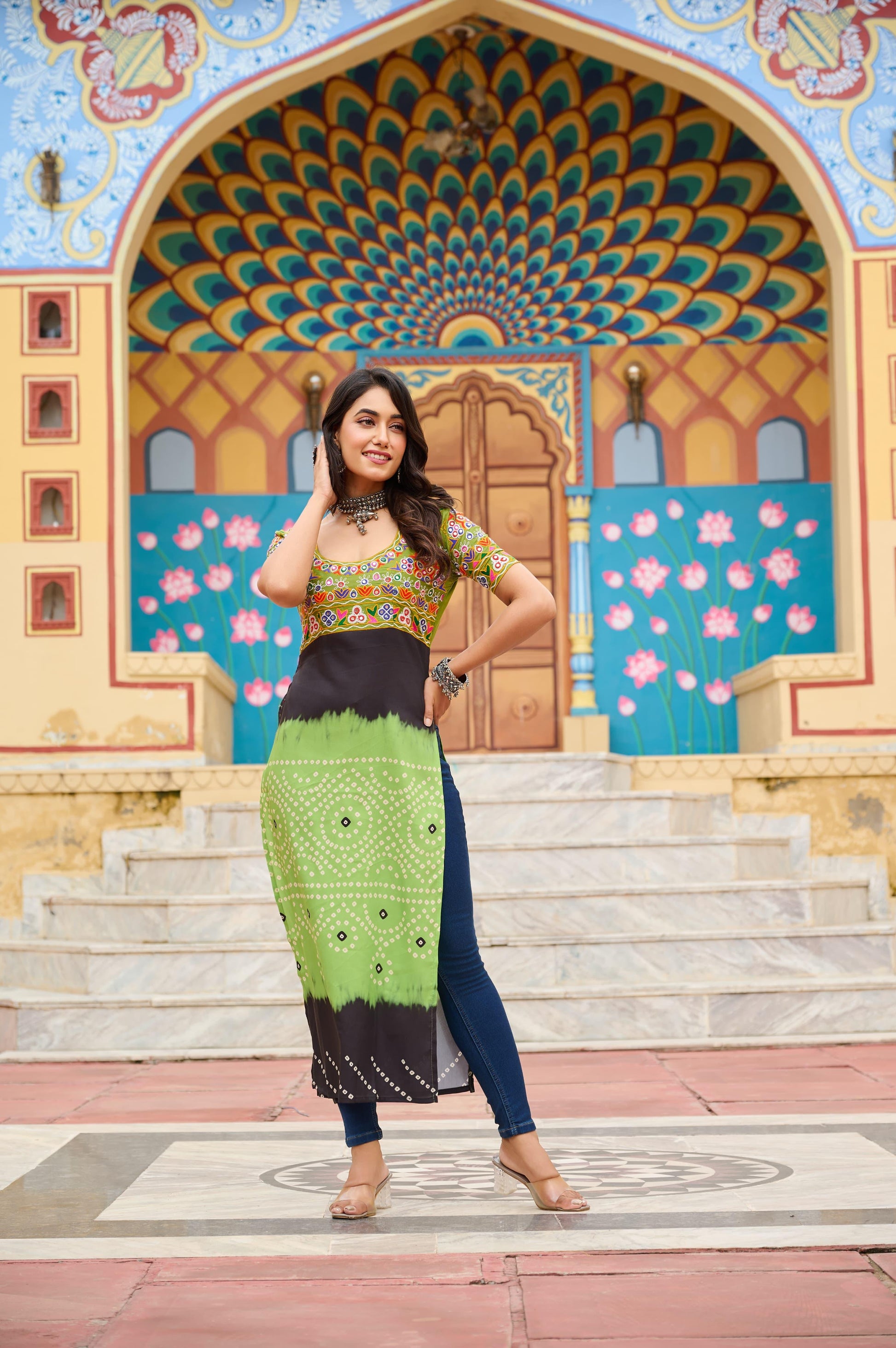 Printed Reyon Kurti for Navaratri Festival