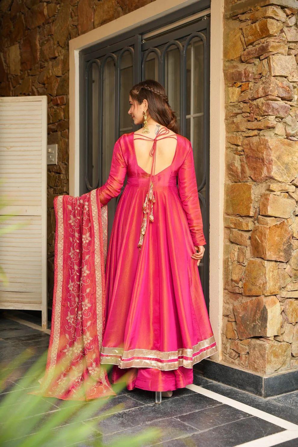 Pure Cosmos Gown Plazzo Dupatta Set for Women