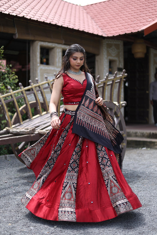 Pure Gaji Silk Lehenga Set for Women  Navaratri Wear