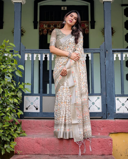 Pure Linen Saree with Tassels for Women