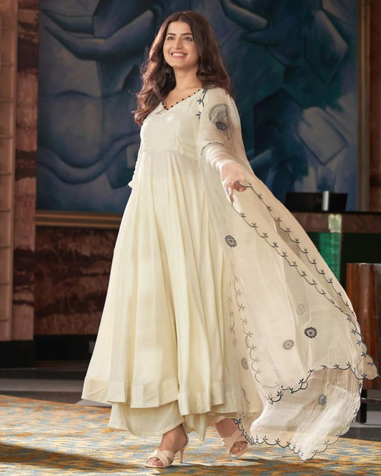 Pure Vichitra Silk Gown with Dupatta for Women