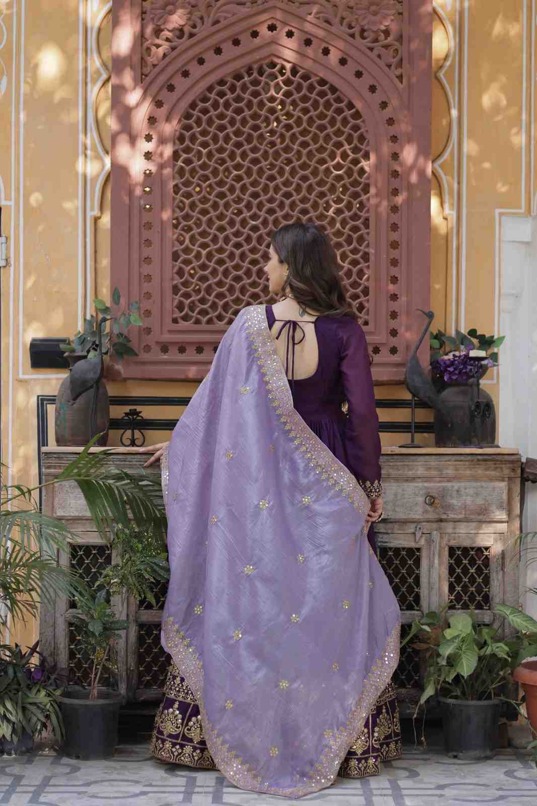 Purple Anarkali Dress with Embroidered Dupatta