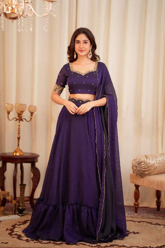 Purple Diamond crush silk lehenga for Women