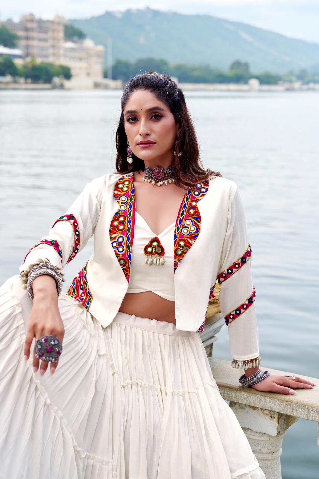 Rayon Lehenga Set with Mirror Work Koti for Festive Wear