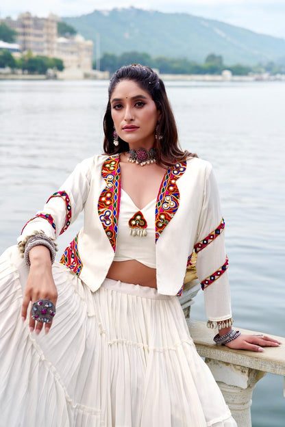 Rayon Lehenga Set with Mirror Work Koti for Festive Wear