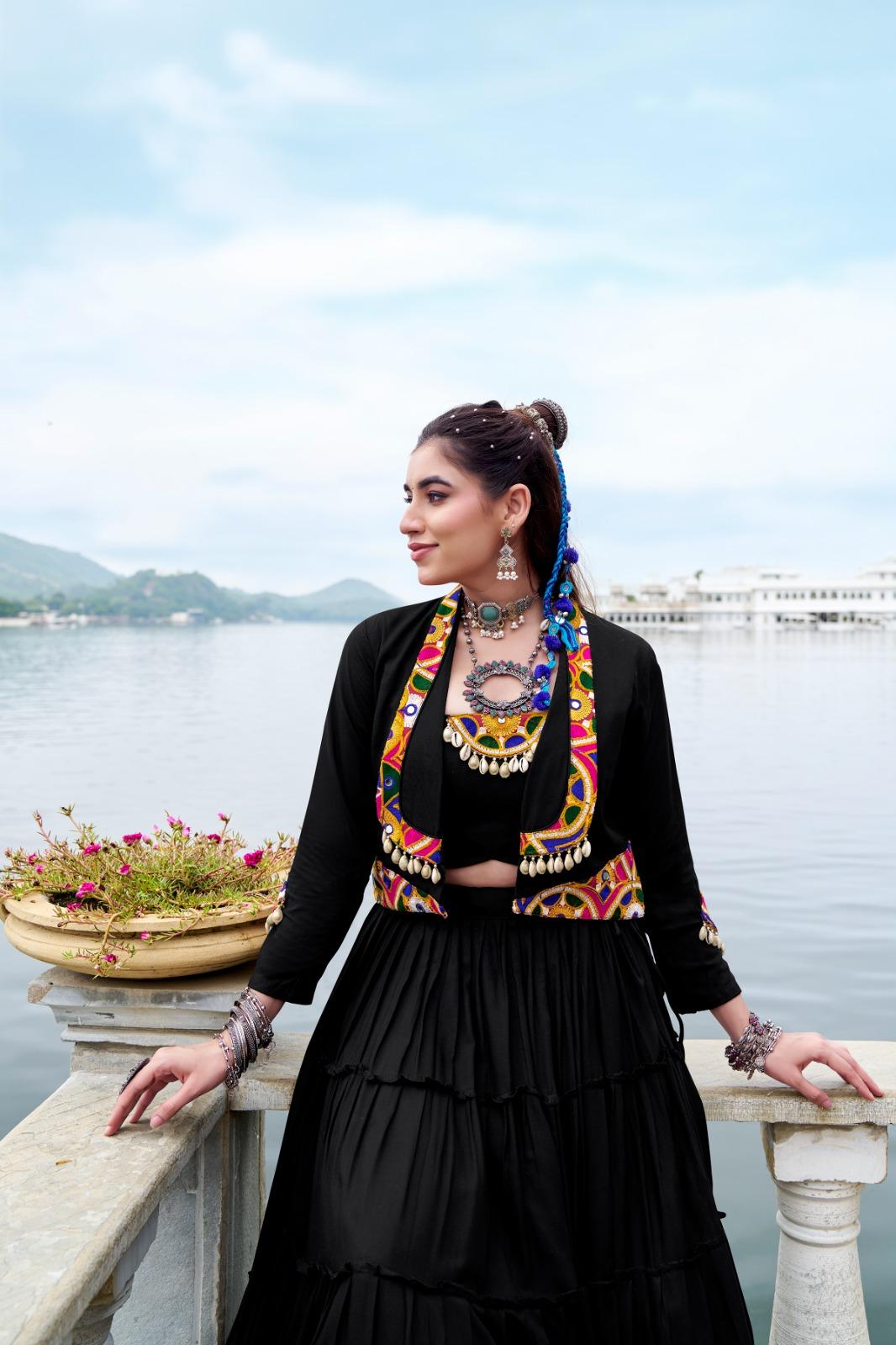 Rayon Lehenga Set with Mirror Work Koti for Festive Wear