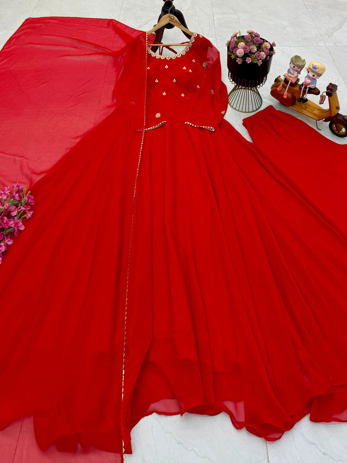Red Party Gown Set for Wedding Event