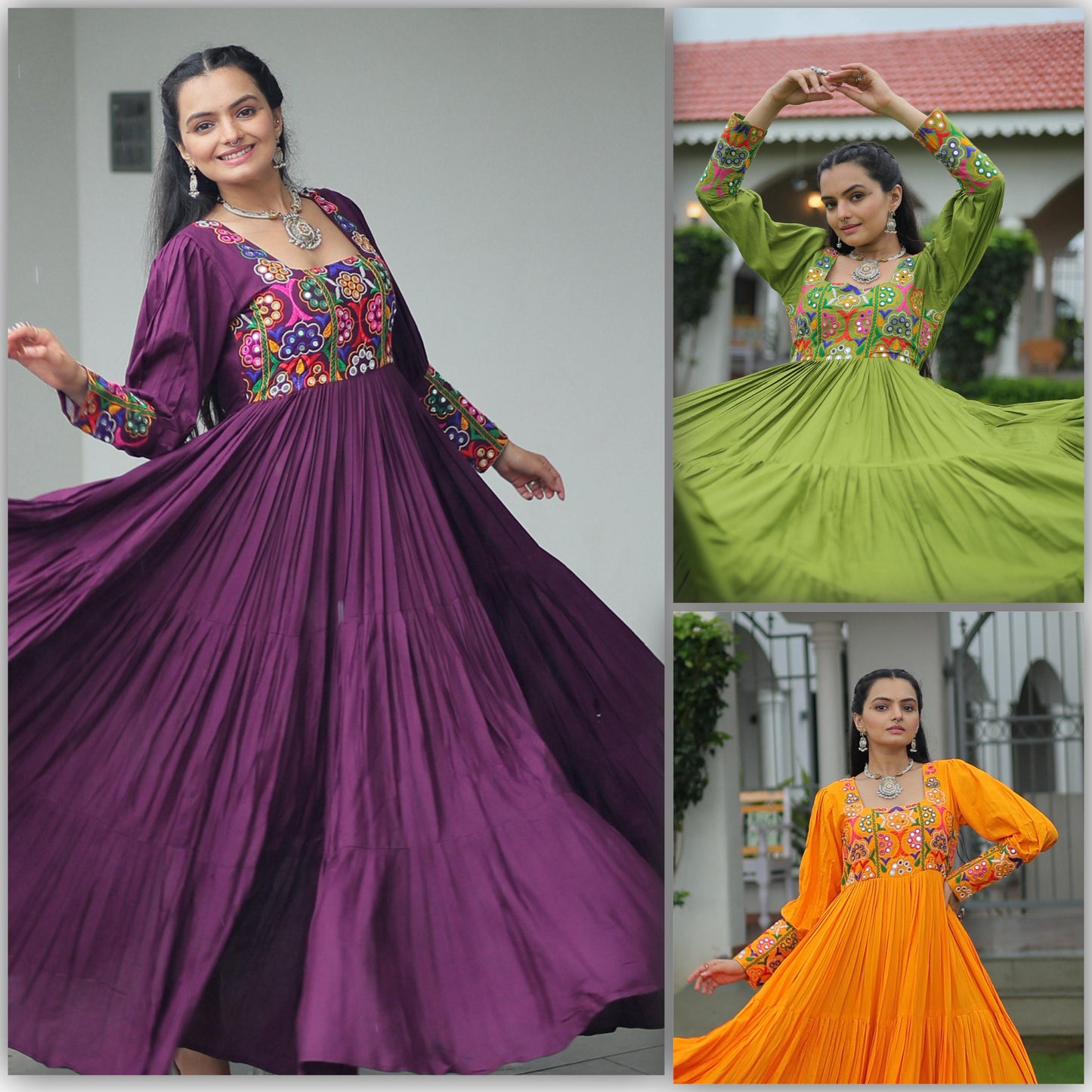 Reyon Gown with Kutchi Gamthi Work  Festive & Party Wear