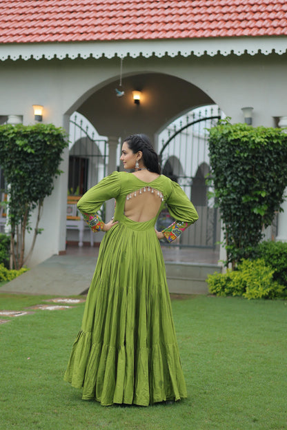 Reyon Gown with Kutchi Gamthi Work  Festive & Party Wear