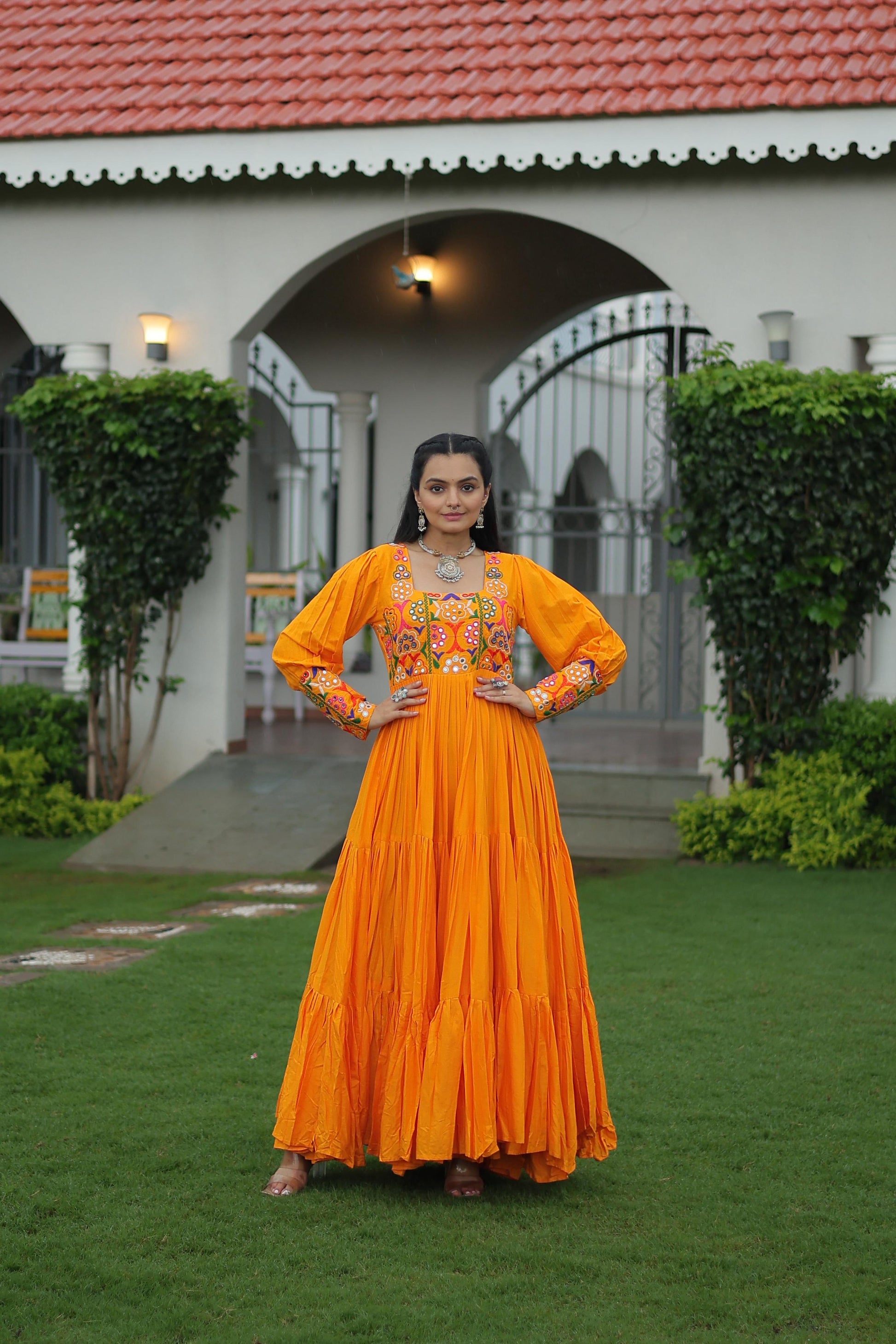 Reyon Gown with Kutchi Gamthi Work  Festive & Party Wear
